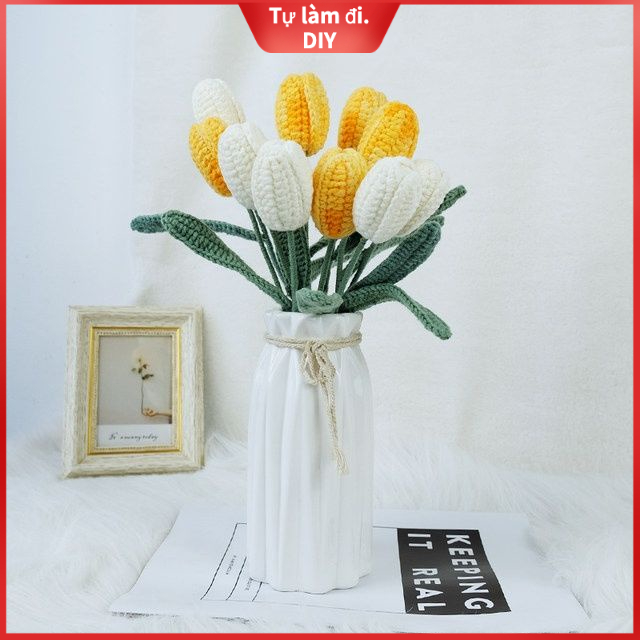 [DIY] Hoa tulip đan bằng tay, đan bằng len, tự làm quà tặng