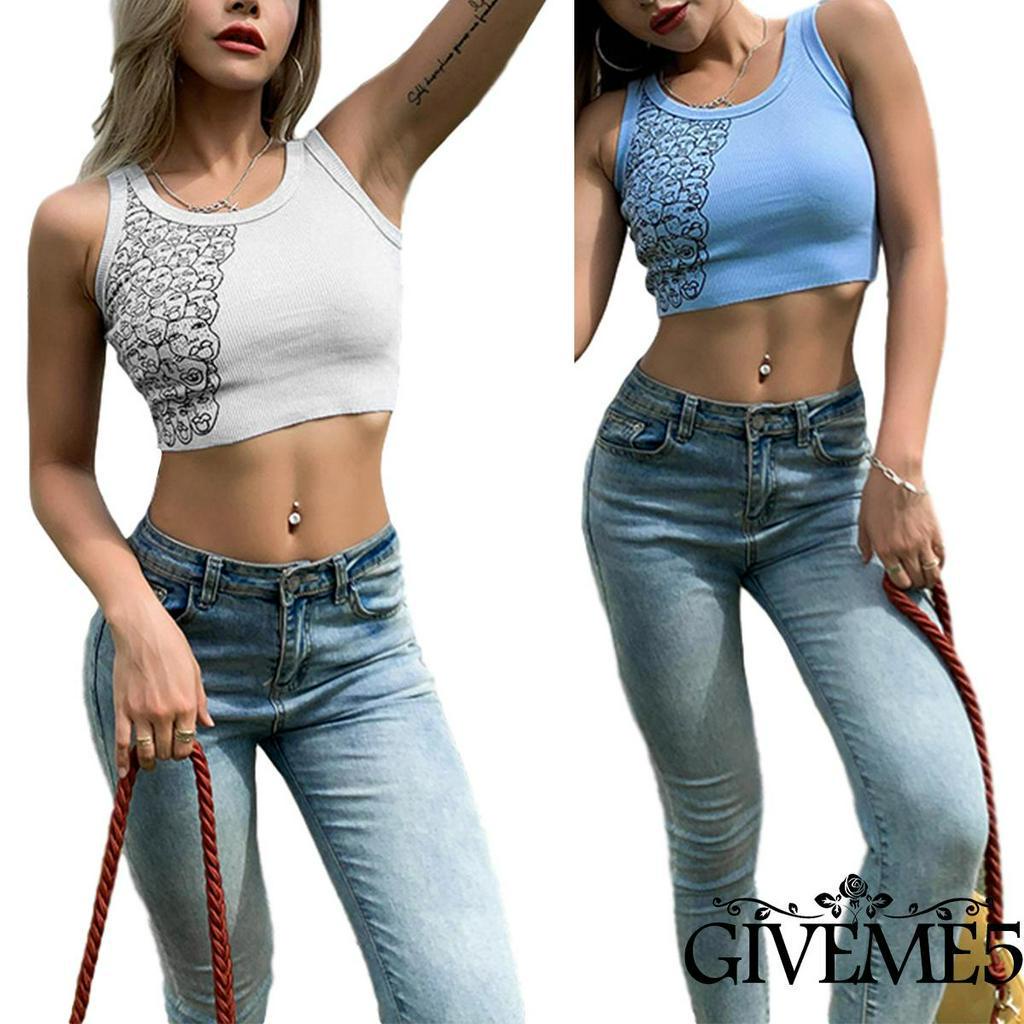 Áo Croptop Cổ Chữ U In Họa Tiết Thời Trang Cho Nữ