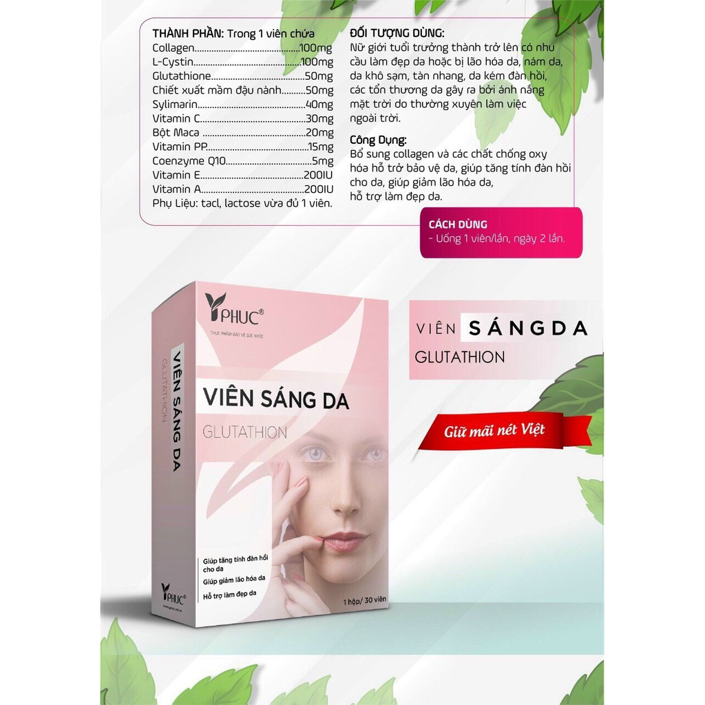 Viên Sáng Da Glutathion giúp làm tăng độ đàn hồi cho da, hỗ trợ làn da trắng sáng | BigBuy360 - bigbuy360.vn