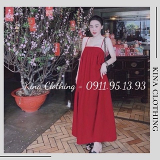 Váy maxi 2 dây, Váy maxi đũi lụa mềm mịn siêu mát họa tiết trơn mặc đi biển D36