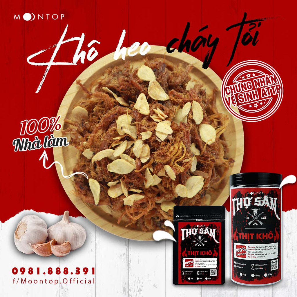 KHÔ HEO CHÁY TỎI THỢ SĂN - Hảo hạng loại 1 - Thịt khô homemade Moontop - Chất từng miếng thịt!
