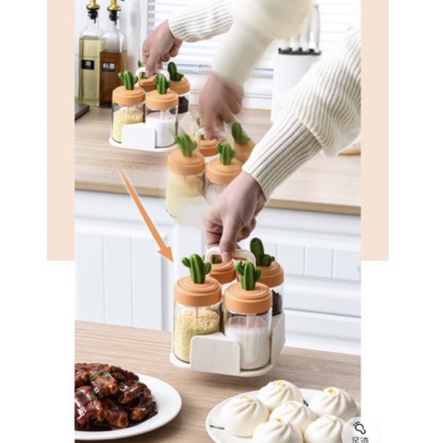 Bộ đựng gia vị nhà bếp nắp xương rồng, kèm thìa tiện dụng cao cấp dễ thương chống ẩm tuyệt đối [Haza Home Decor] | BigBuy360 - bigbuy360.vn