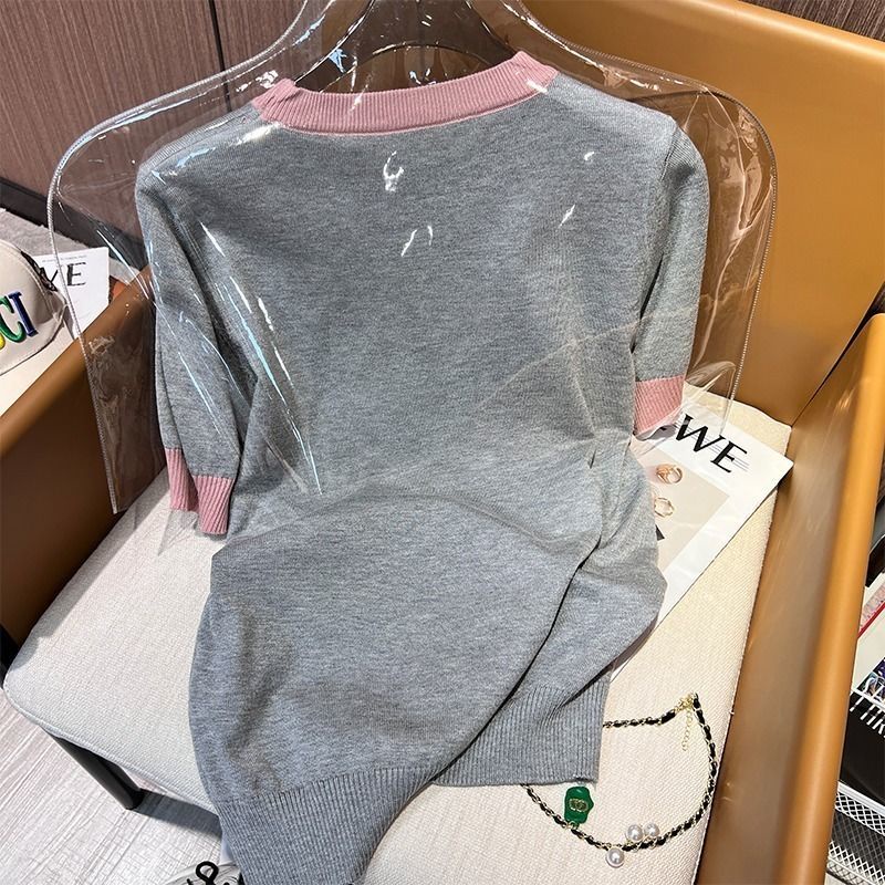 Áo Sweater Dệt Kim Tay Ngắn Dáng Rộng Thời Trang Xuân Hè Dành Cho Nữ