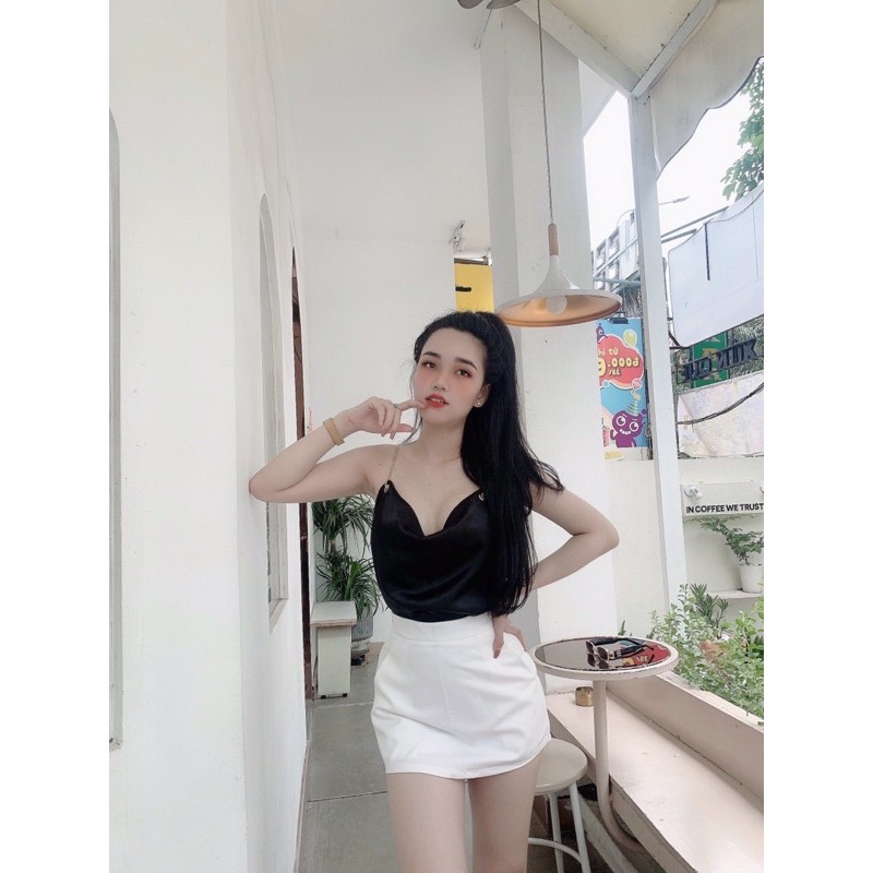 Áo 2 dây phi lụa cổ đổ dây xích khoen tròn cực xinh ☘️☘️☘️g/k