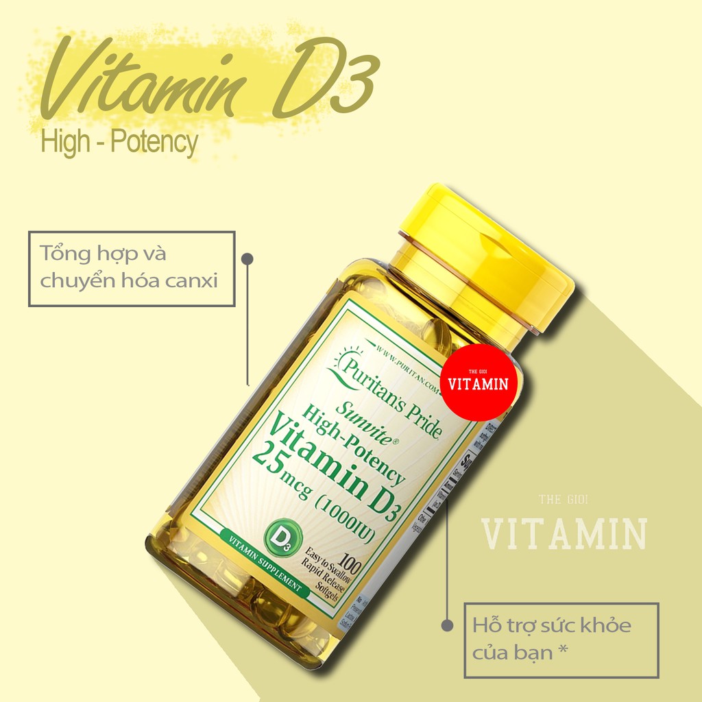 Vitamin D3 tăng cường hệ miễn dịch, phòng chống còi xương Sunvite High-Potency Vita D3 1000IU 100 viên | BigBuy360 - bigbuy360.vn