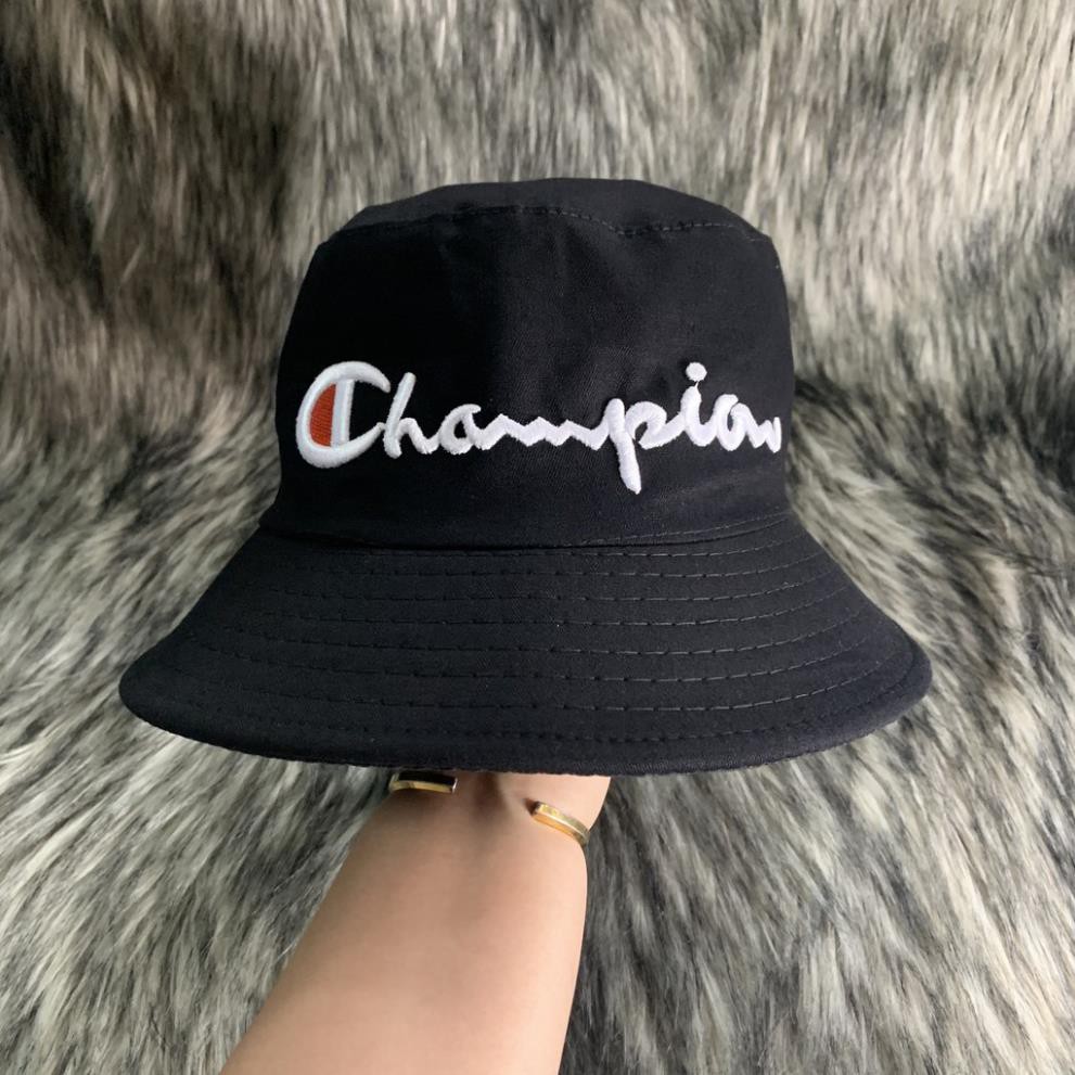 Nón Bucket / Mũ Vành Tròn Tai Bèo Thêu Logo Champion Đen [Ảnh Tự Chụp] Đẹp !