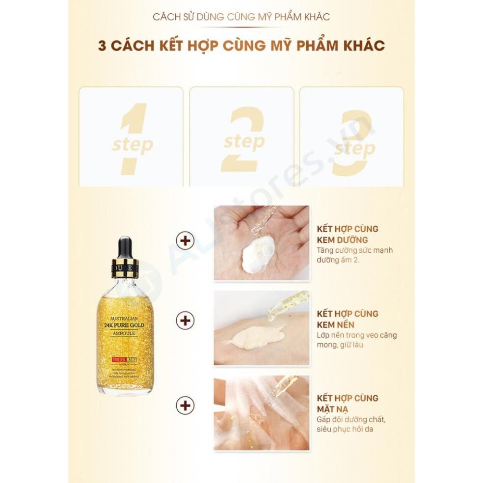 Serum vàng trắng sáng da chuẩn Úc có mã QR check code - nguyên chất 24K chai 100ml Thera Lady Australian 24k Pure Gold