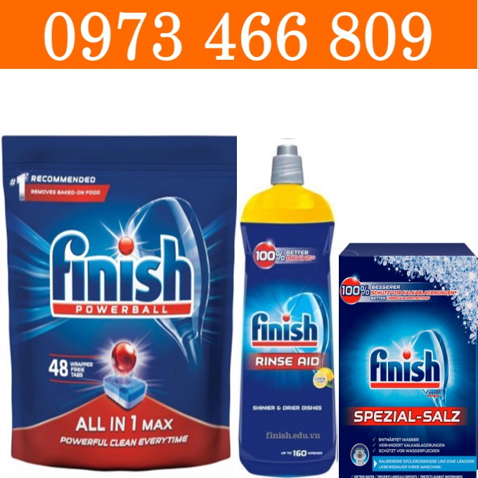 Combo Viên rửa chén Finish 48 V + Muối rửa chén Finish 1.2kg + Nước làm bóng Finish 800ml