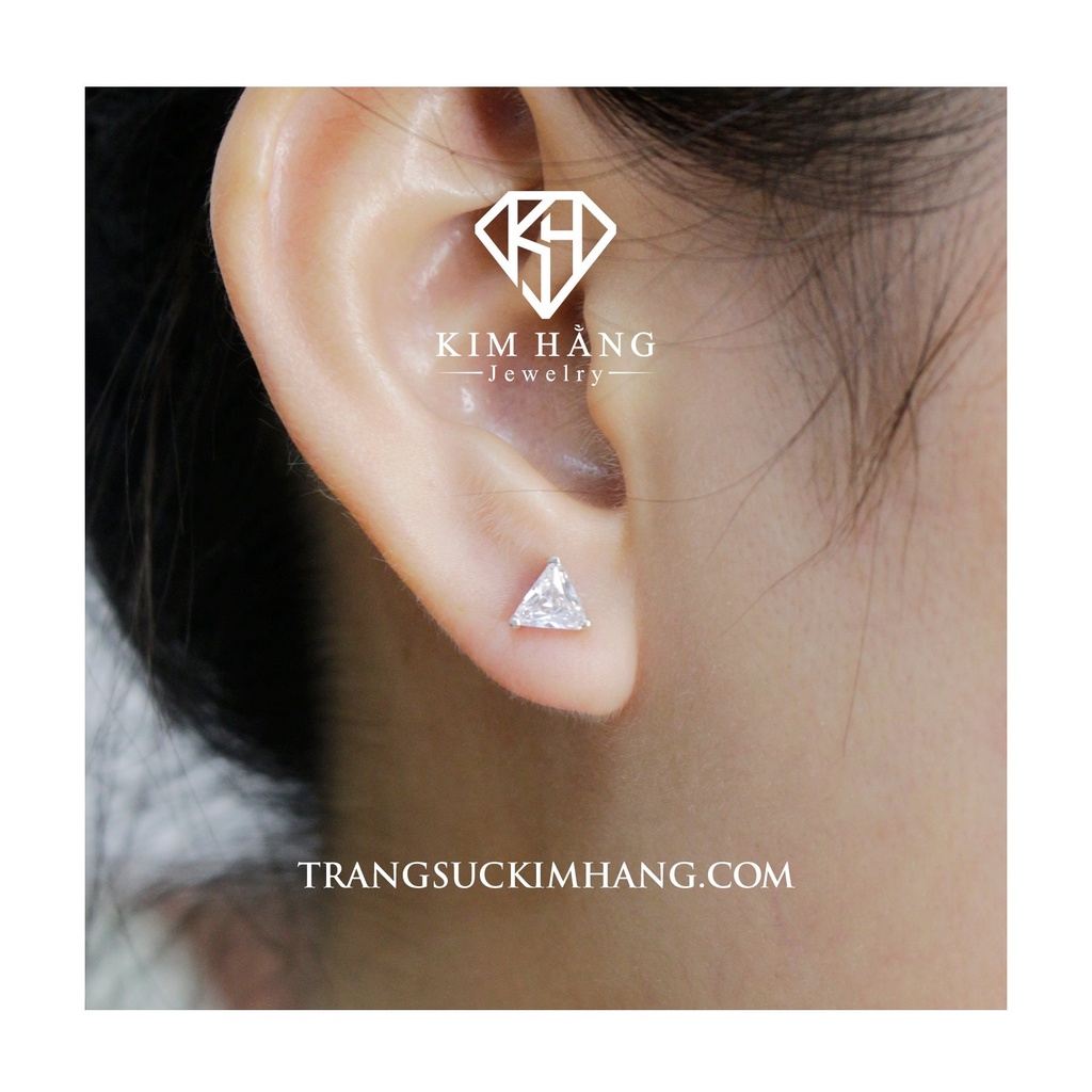 Khuyên Tai Bạc Nụ Tam Giác Đúc Khuôn Đá Trắng  KHJER027 - Chốt Đẩy