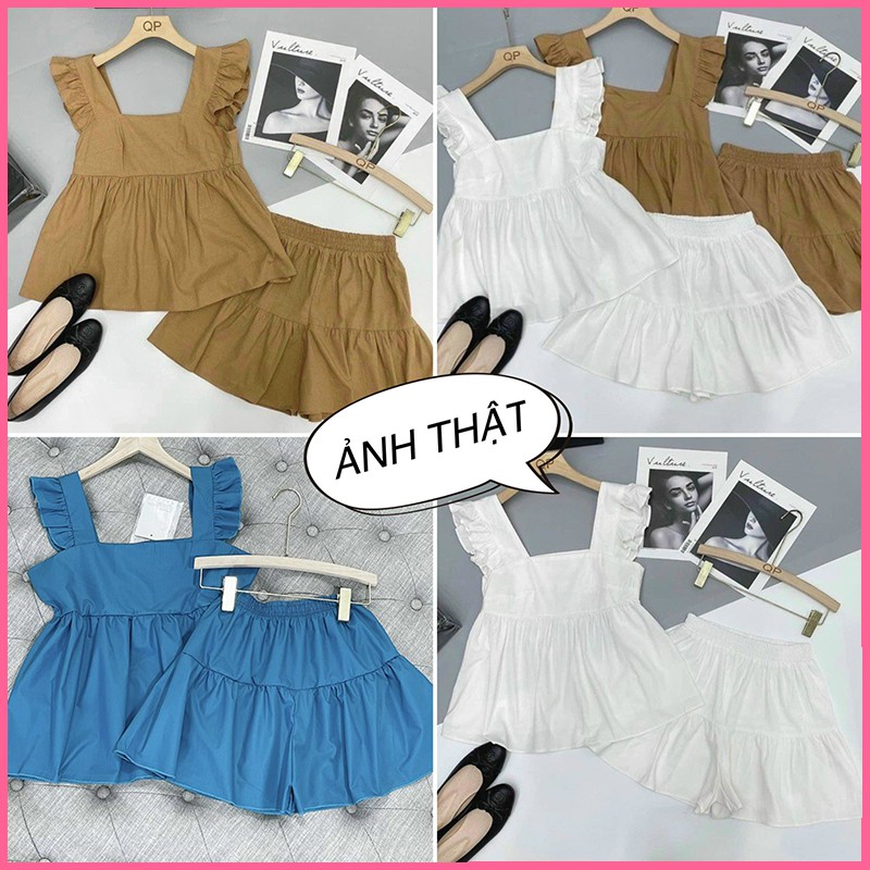 Set áo 2 dây cánh tiên babydoll bản to cổ vuông SE025, mẫu set bộ mặc nhà nữ đẹp dáng rộng thoải mái