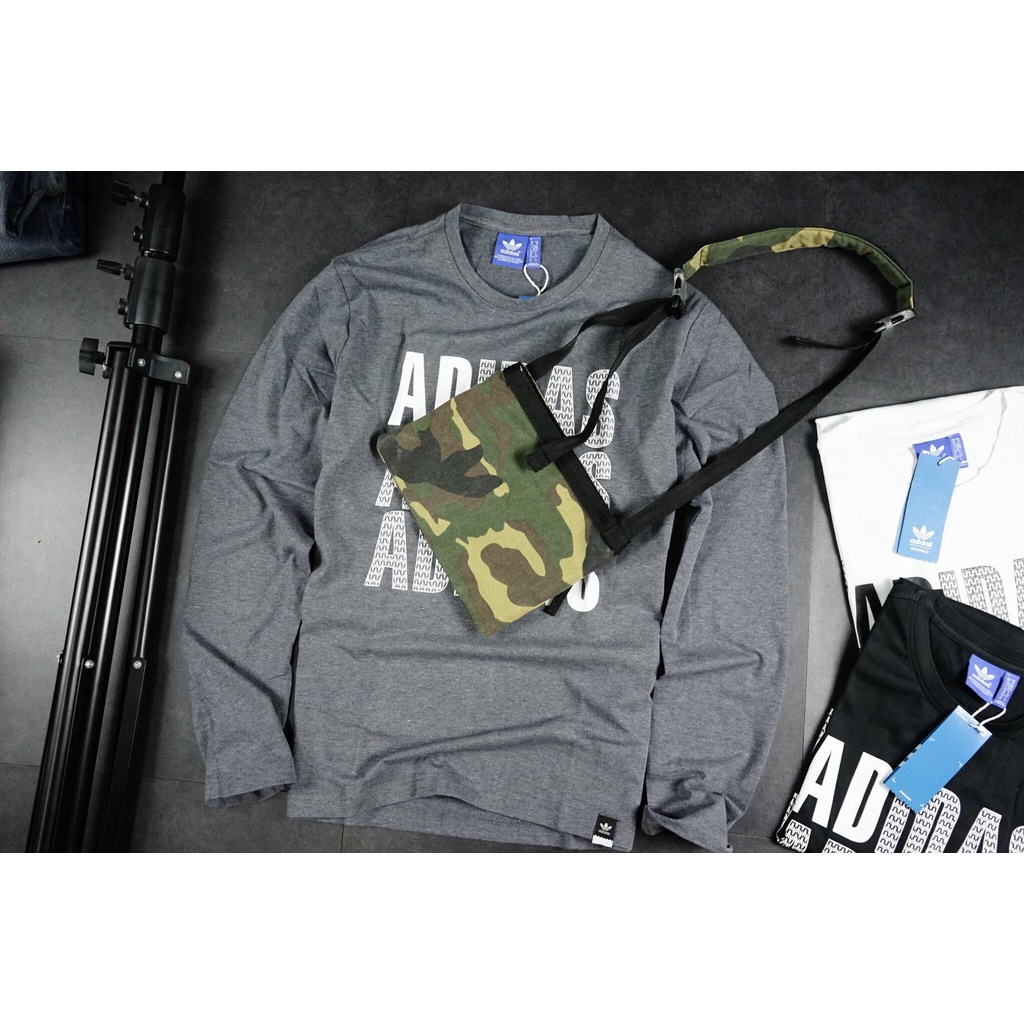 Áo thun nam dài tay cao cấp Adidas hàng dư chính hãng vải cotton co giãn cổ tròn họa tiết ép nhiệt không bong