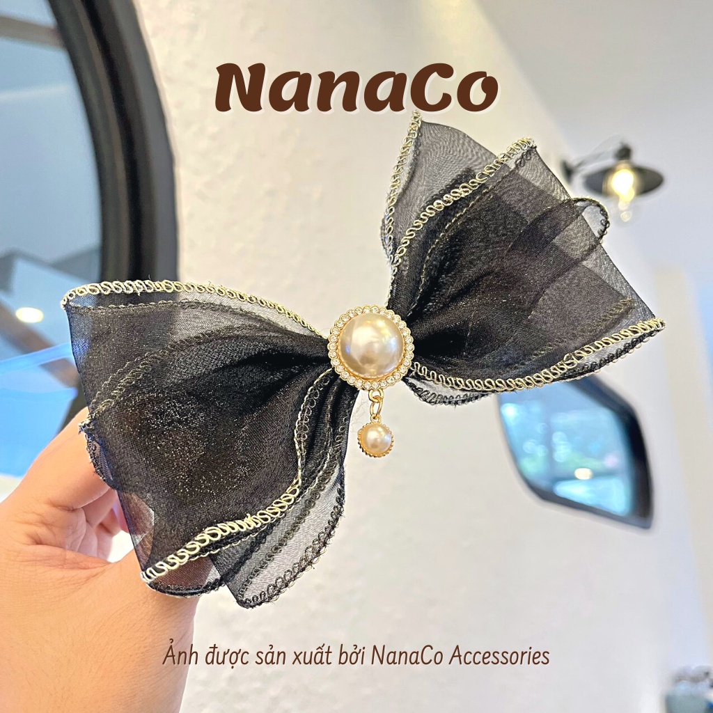 Kẹp tóc nữ nơ voan Hàn Quốc tiểu thư, nơ kẹp tóc nửa đầu đẹp hot trend NanaCo