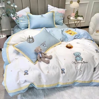 Bộ chăn ga gối Lụa cao cấp Teddy bear 6 món