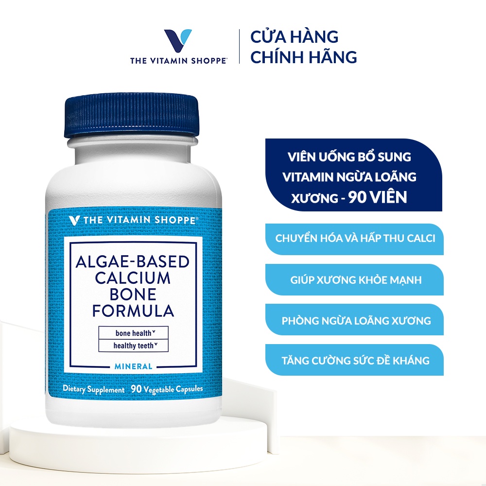 Viên uống bổ sung canxi hữu cơ, chiết xuất tảo biển THE VITAMIN SHOPPE Algae-Based Calcium Bone Formula 90 viên