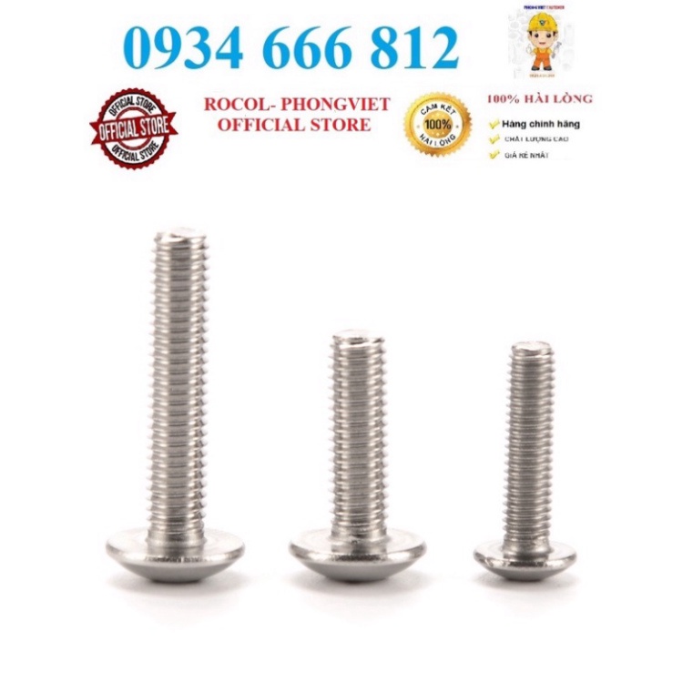 Combo 50c vít pake đầu dù thân bulong INOX 201 M5, M5x8, M5x10,M5X12 ,M5x16,M5x20, M5x25, M5x30