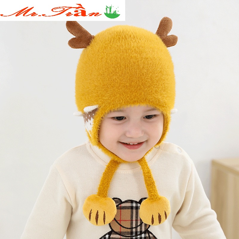 Mũ bé trai mùa thu đông siêu dễ thương bé trai bé gái ấm áp bảo vệ tai trẻ em mũ sang trọng mũ len Tuyết Tai NAI