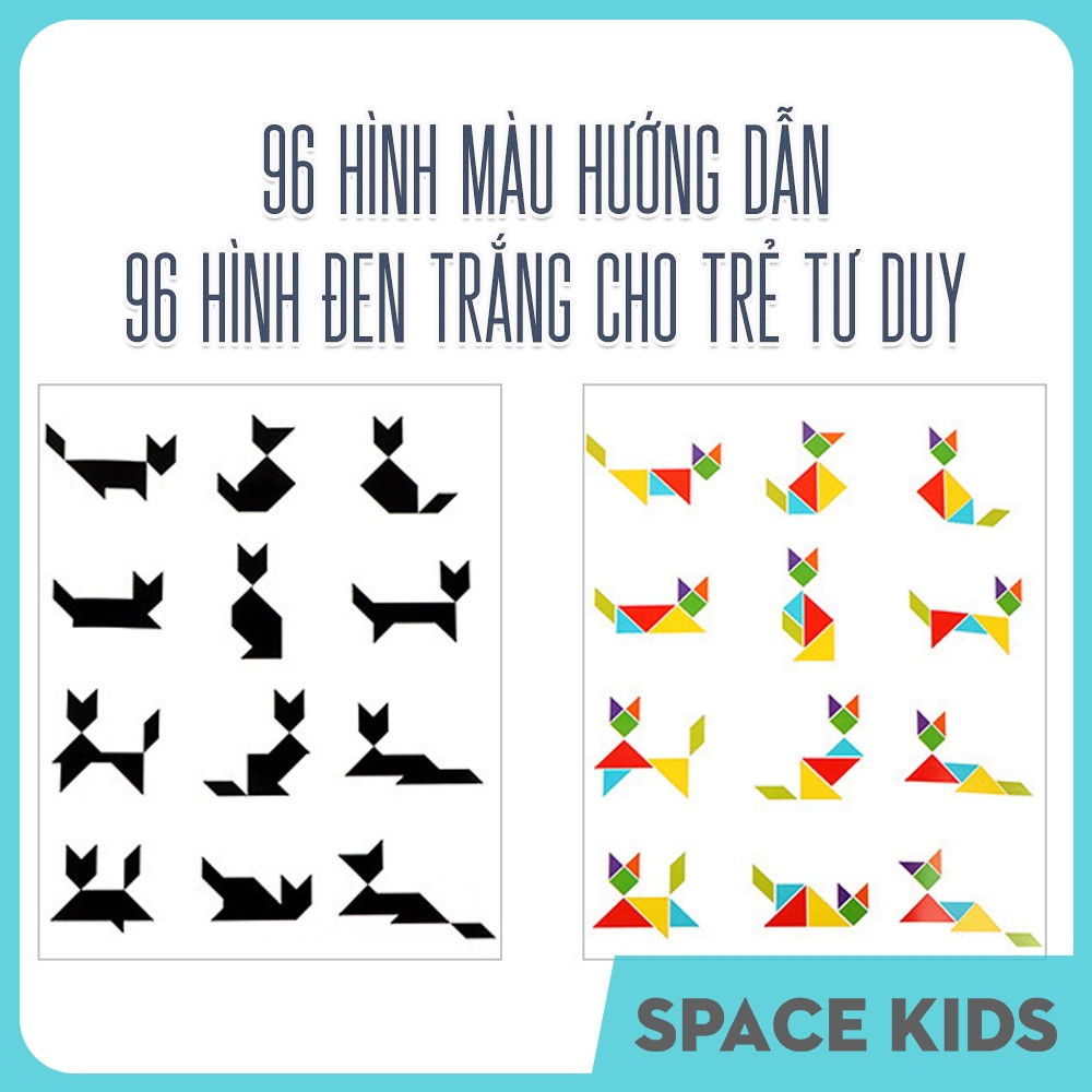 ♥ Đồ chơi gỗ trí tuệ ghép hình Tangram kèm sách từ tính Space Kids cho trẻ tư duy sáng tạo ♥