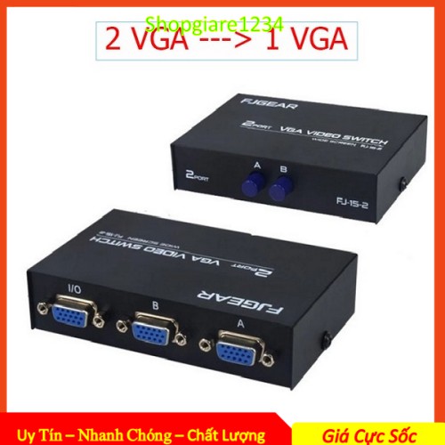 Bộ chia VGA 2 CPU Ra 1 Màn Hình  FJGEAR FJ-15-2C (2 Port VGA Video Switch) FJGEAR