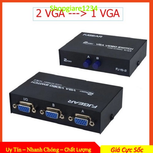 Bộ chia Vga 2 CPU Ra 1 màn hình FJGEAR (2 Port VGA Video Switch)