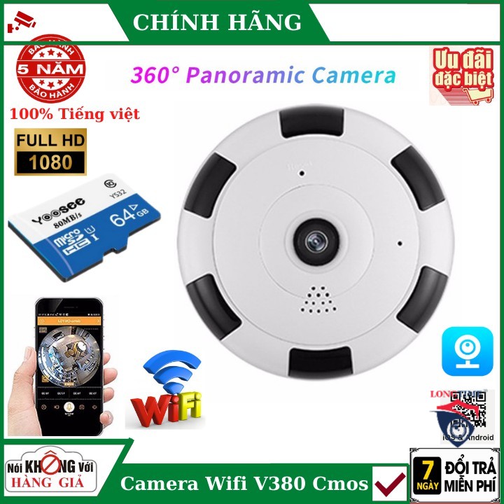 Camera Wifi V380 HD 1080P không dây wifi góc rộng 360 cảm biến CMOS có tầm nhìn đêm cho gia đình , camera v380 , camera