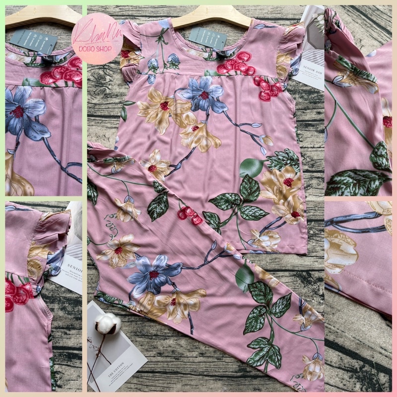 Đồ bộ tole nữ loại 1, 45-70 ký, Quần dài 9 tất áo cổ tròn tay cánh tiên, Khả Nhi Dobo Shop