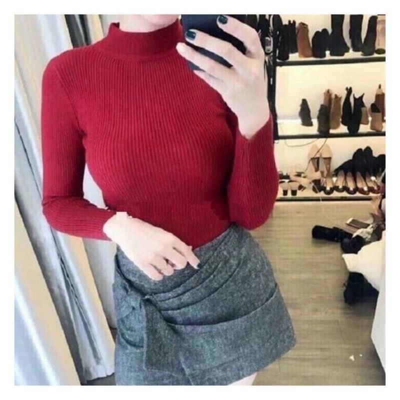 Áo len tăm cổ ba phân free size chất đẹp dáng bo ôm cho chị em từ 40kg đến 65kg | BigBuy360 - bigbuy360.vn