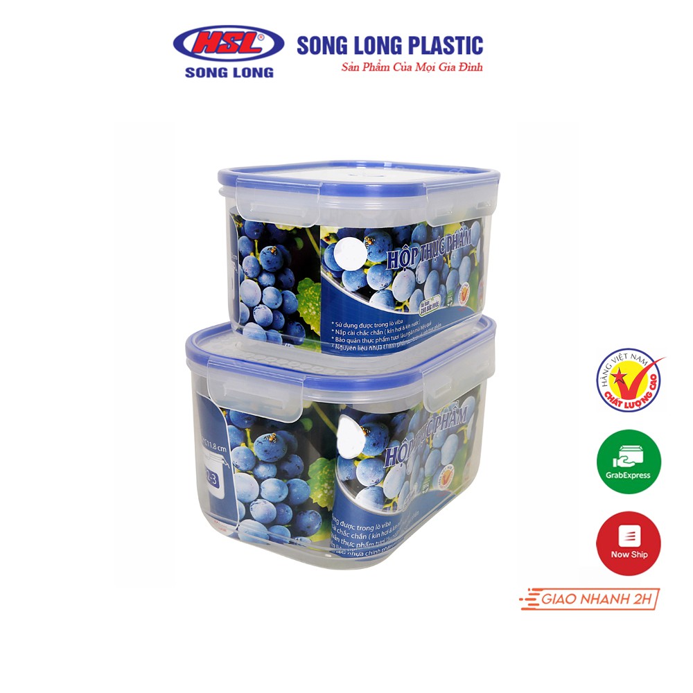 Hộp đựng thực phẩm 1220ml, 850ml, 450ml, 300ml Song Long Plastic Four Lock nhựa có nắp đậy ( 6532:3-2-1-6530-1)