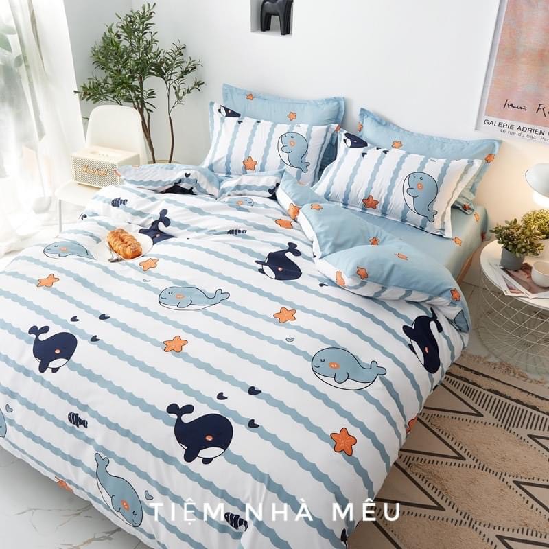 Set Chăn Ga Gối Cotton Hoạ Tiết Ca Voi Nhập Khẩu Sale Kịch Sàn