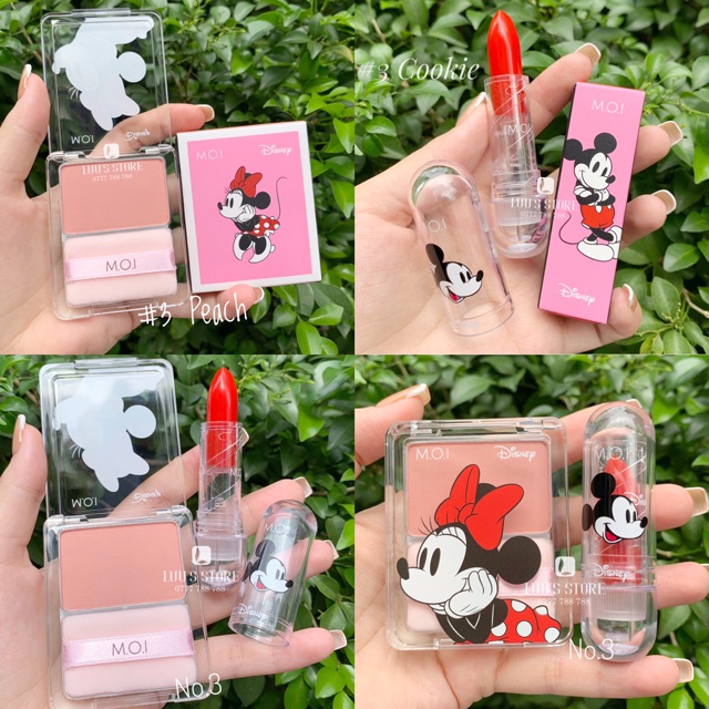 Set Son Dưỡng Và Má Hồng M.O.I Mickey Kèm Hộp Và Túi Trong