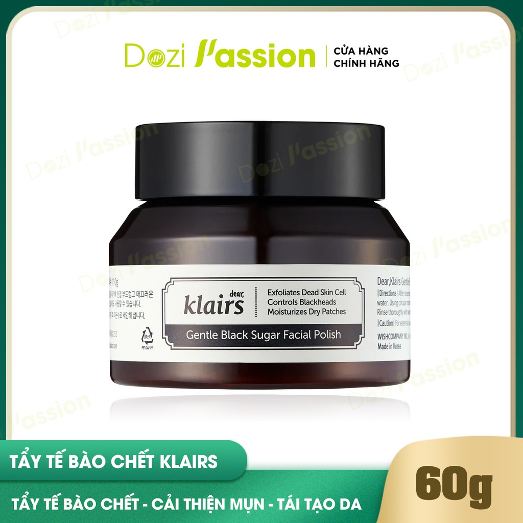 Tẩy Tế Bào Chết Klairs Loại Bỏ Da Chết và Mụn Đầu Đen -Klairs Gentle Black Sugar Facial Polish 110g