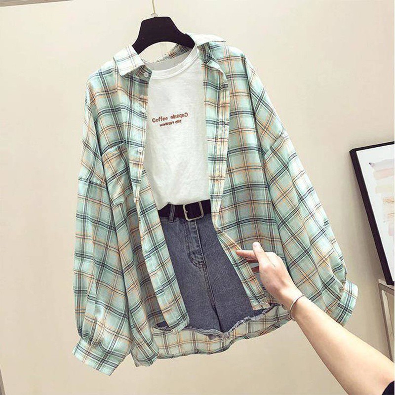 Áo sơ mi tay dài kẻ sọc caro màu sắc trẻ trung cho nữ | BigBuy360 - bigbuy360.vn