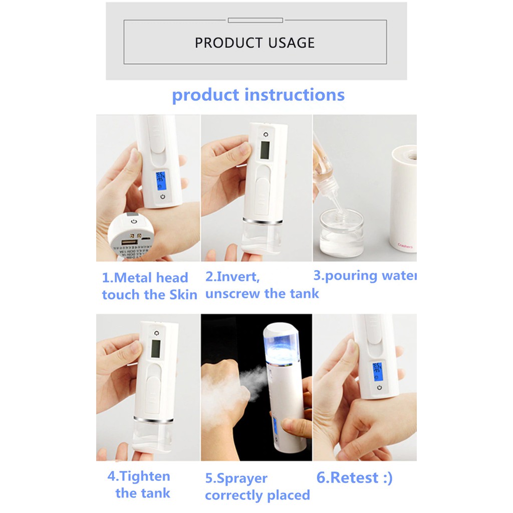 [Hàng mới về] Máy phun dưỡng ẩm kiểm tra da 3 trong 1 sạc tiện lợi