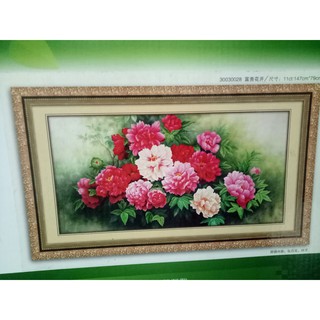 tranh thêu chữ thập hoa mẫu đơn kt 147x79cm