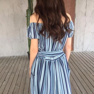 Váy maxi trễ vai kẻ sọc [ hàng order ]