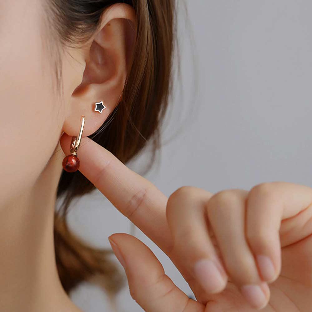 Khuyên Tai VANES1 Đính Hạt Đơn Giản Phong Cách Hàn Quốc