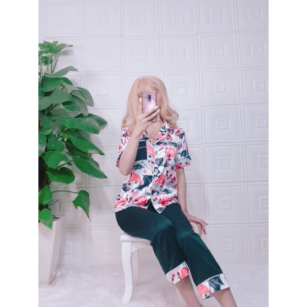 Bộ đồ ngủ nữ mặc nhà ❤️FREESHIP❤️ Bộ pijama nữ cộc tay hàng thiết kế tay ngắn quần dài chất lụa hàng đẹp chuẩn