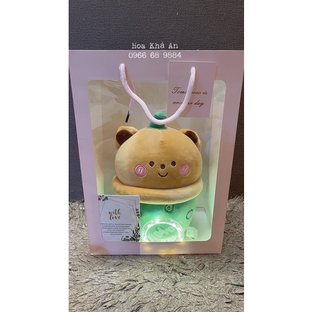 (Combo quà tặng) Set Gấu bông tặng Túi, Đèn, Thiệp cực xịn. Kích thước túi 15x25x35cm