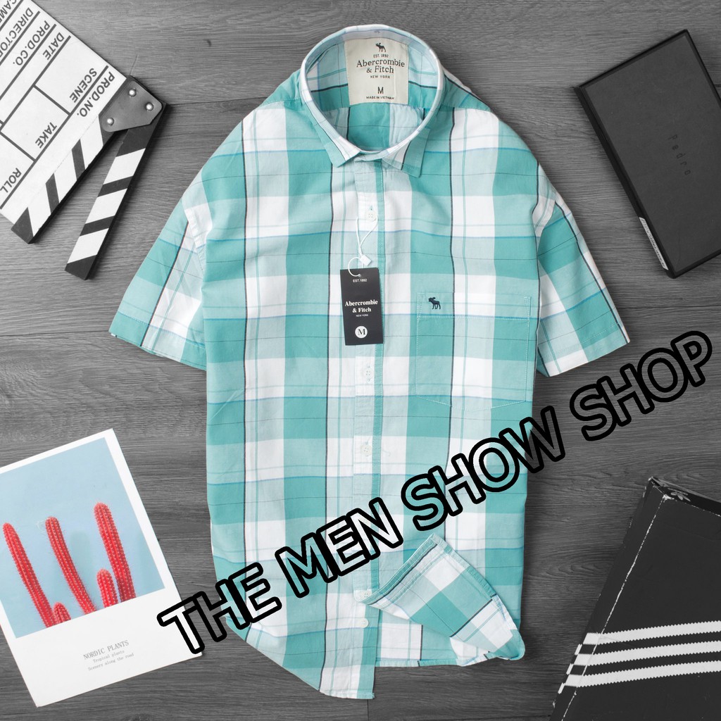 Áo sơ mi caro nam tay ngắn Kẻ Xanh Ngọc Abercrombie & Fitch Cao Cấp - Tín Đồ Thời Trang