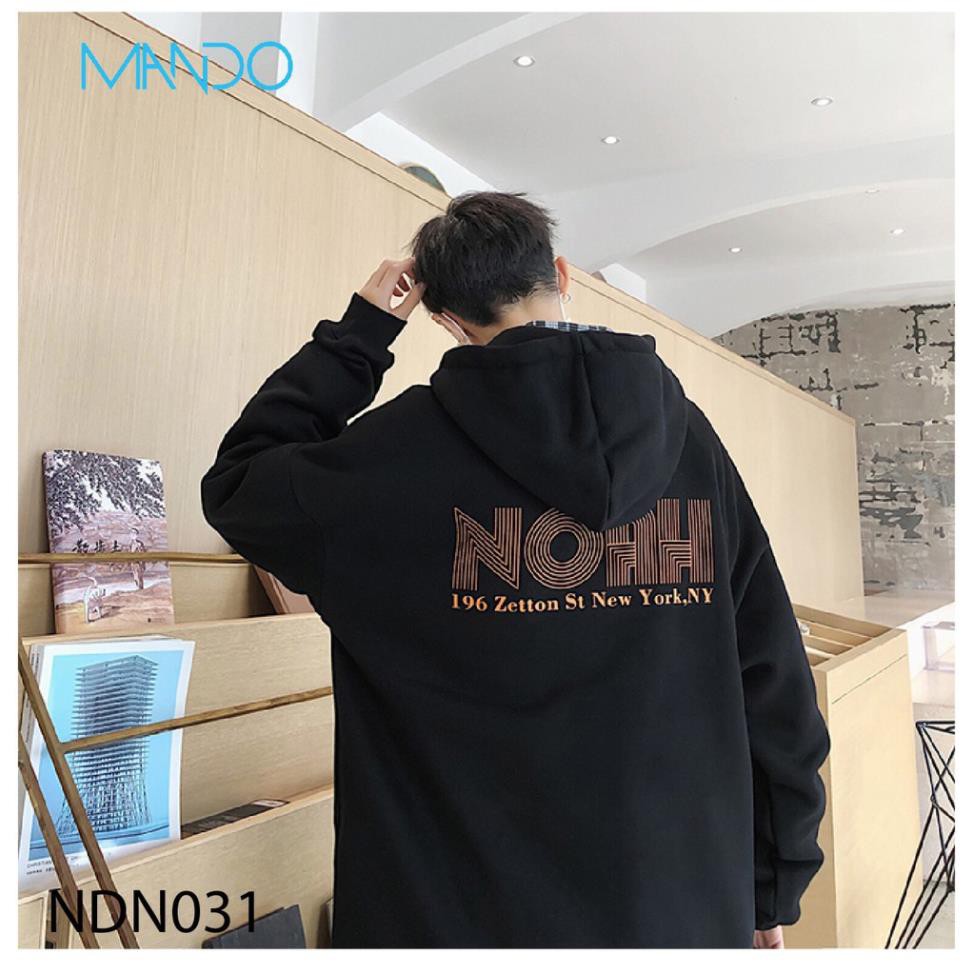 Áo Hoodie Nỉ Bông Có Mũ, 3 Màu ( Trắng, Đen, Xanh Lá) Form Rộng Unisex Thời Trang MANDO Phong Cách Hàn Quốc - NDN031