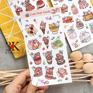 SET 36 STICKER - CUTE PINK FOODS - STICKER DÁN TRANG TRÍ SỔ TAY BULLET JOURNAL - THỨC ĂN MÀU HỒNG