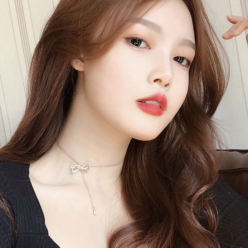 Vòng cổ choker nơ sợi mảnh xinh xắn thời trang dây chuyền nơ đính đá pha lê phong cách ins hàn quốc trang sức nữ quà tặng bạn gái