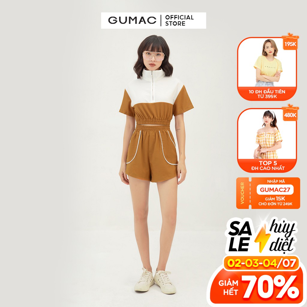 [Mã WABRGU72 giảm 10% tối đa 50k đơn 250k] Quần short nữ viền túi GUMAC phong cách cá tính năng động màu nâu QB320