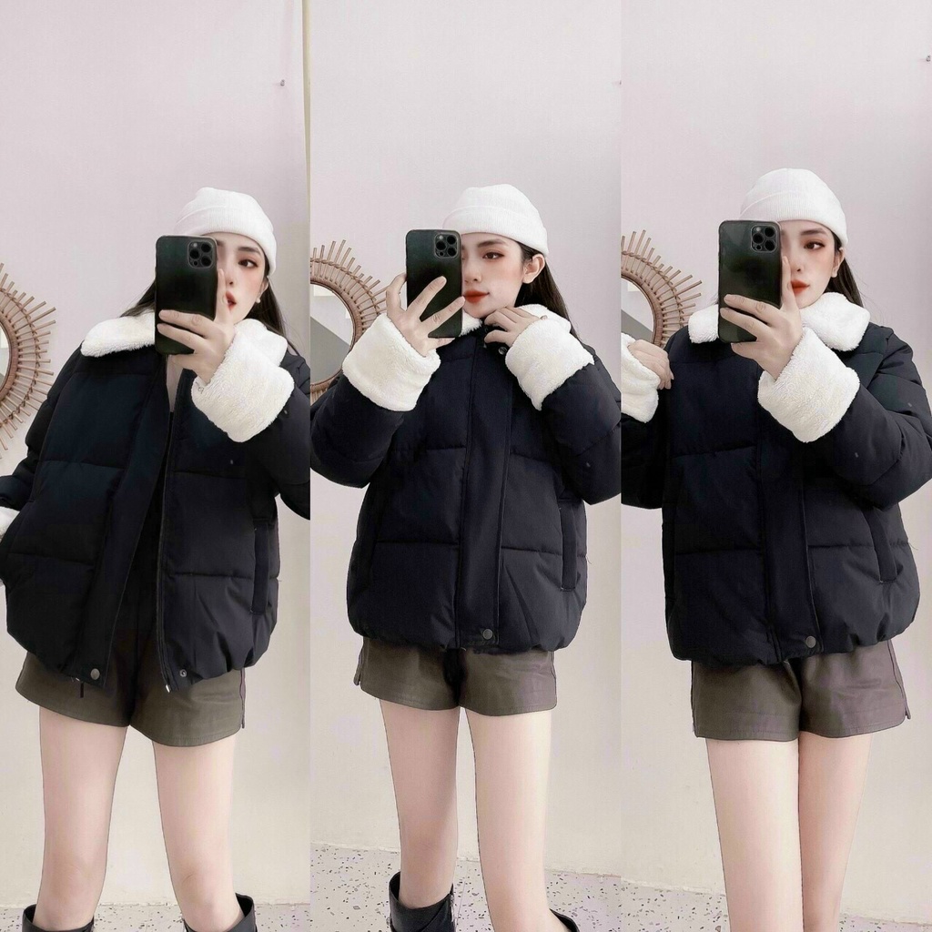 áo phao béo nữ cổ lông, áo phao nữ 3 lớp thu đông ấm áp | BigBuy360 - bigbuy360.vn