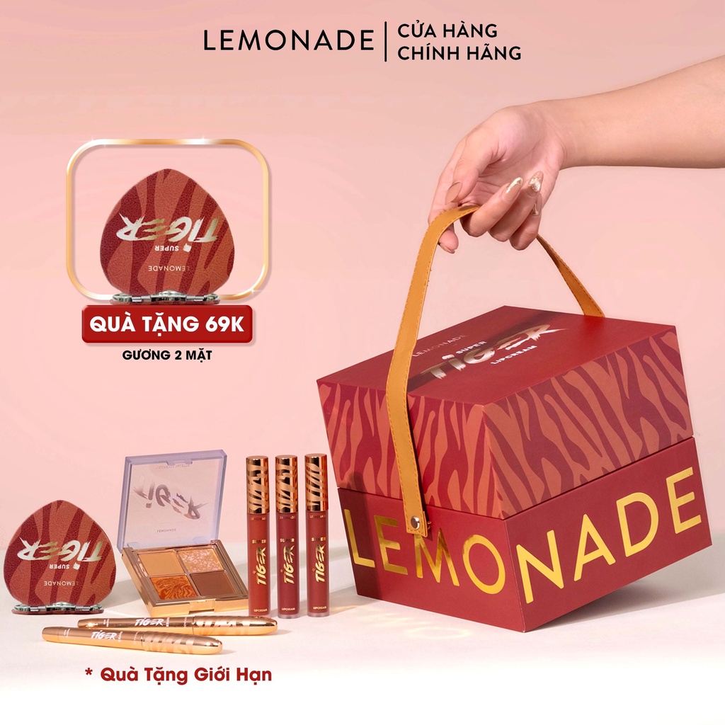 Combo trọn bộ Lemonade SuperTiger gồm 01 Bảng phấn mắt 8g, 01 Eyeliner 1g và 01 Son kem lì 5g