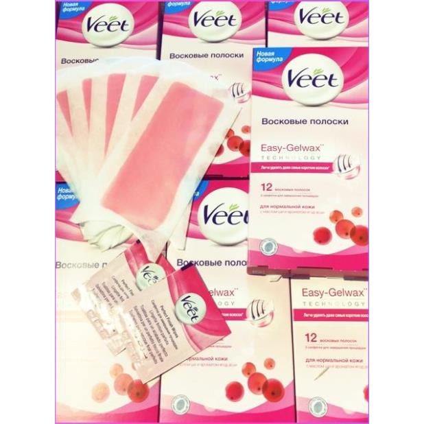 Miếng wax veet giúp wax lông chân, tẩy lông nách, tẩy lông Veet Body ( 12 miếng + tặng kèm 2 gói giấy dưỡng da )