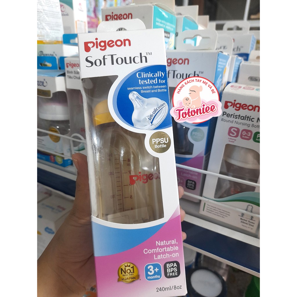 Bình sữa Pigeon Softouch cổ rộng dung tích 160ml và 240ml-PPSU