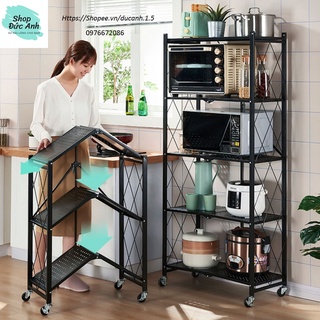KỆ ĐỂ LÒ VI SÓNG 3 TẦNG GẤP GỌN BẰNG SẮT CÓ BÁNH XE DI CHUYỂN TIỆN LỢI