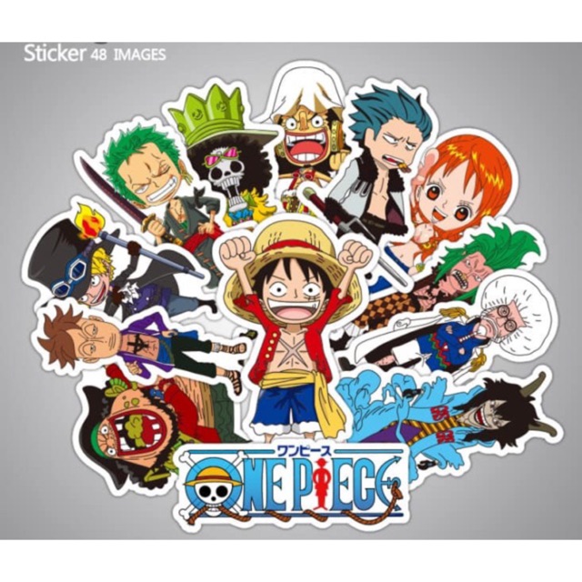 Set 48 sticker One Piece dán Nón BH, vali, xe, ...