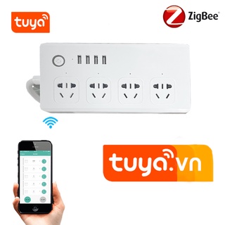 Ổ Cắm Thông Minh Wifi Tuya, Ổ Cắm Hẹn Giờ Tuya Smart Life 4 Cổng 4 USB Điều Khiển Độc Lập Từ Xa Từ Cổng Công Suất 2200W