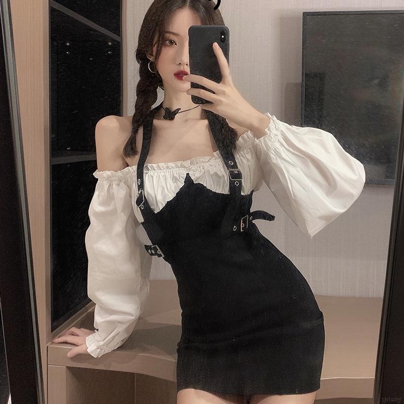 Đầm Giả Hai Lớp Tay Dài Phong Cách Hàn Quốc Dành Cho Nữ